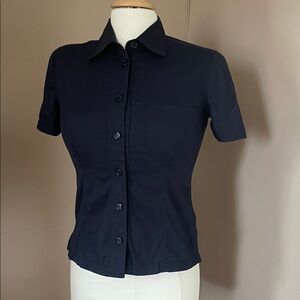 Prada Navy Short-Sleeve Button-Down Shirt